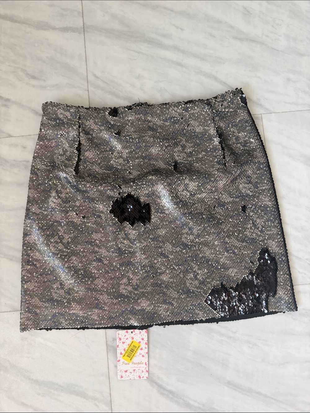 Free People Sequin Mini Skirt camo/black sequence. NWT